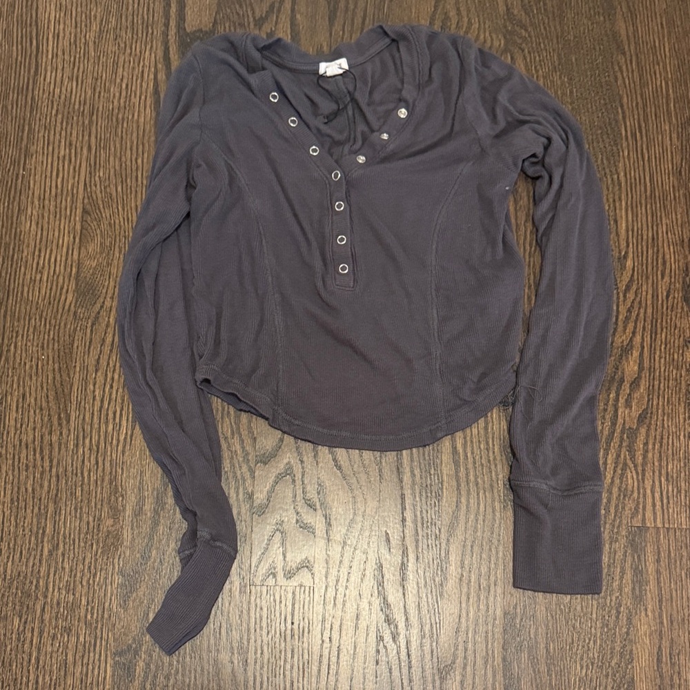 Garage Dark Gray Long Sleeve Henley Top